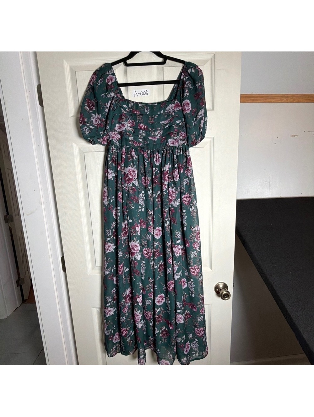 WallFlower Women’s M Green Floral Maxi Dress Puff Sleeve Smocked Cottagecore